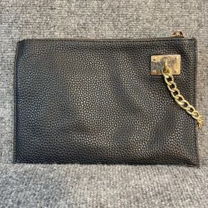 Sondra Roberts Squared Black Leather Gold Chain Hardware Womens Clutch Bag Purse